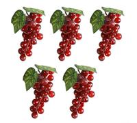 HpLive Pack of 5 16 cm Artificial PVC Grape Bundles with 24 Berries - Realistic Decoration for Home, Garden or Photography Props (Red)