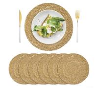HpLive Pack of 5 Handmade Seagrass Place Mats, Round 18/28 cm, Natural Heat Insulation Table Coasters for Elegant Home Decor (18 cm)