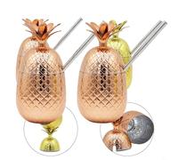 HpLive Pineapple Cocktail Cups, Copper Plastic Fruits Sippy Cups for Party Decoration Supplies, Hawaiian Parties