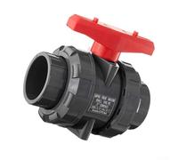HpLive PVC Ball Valve, 2 Inch Double Sleeve, Full Bore, Shut-off Valve for Pipes, Irrigation, Pool, Aquarium, Red, Grey