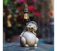 HpLive Solar Hedgehog Garden Figure with LED Solar Light, Weatherproof Resin Animal Statue for Outdoor, Patio and Lawn, 26 x 11 x 11 cm (Grey)