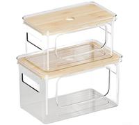 HpLive Stackable Storage Box, Organiser Box, Storage Jar with Wooden Lid, Kitchen and Bathroom Accessories, Space-Saving, Stackable, Transparent PET View, 2-Piece Set, Universal (D)