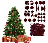 HpLive Velvet Christmas Tree Decoration Set 28 Pieces for Decorative Baubles Wine Red Camel Dark Green Coffee Elegant Texture Easy Hanging Indoor Outdoor Use for Christmas Tree Party 15 cm (Coffee)