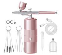 HpLive Wireless Airbrush Kit with 3 Pressure Levels, 0.3 mm Nozzle and USB Quick Charge for Car Painting, Model Making and Nail Art, Adjustable Air Pressure, Includes Interchangeable Cup (Pink B)