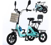 HpLNDas Folding Electric Power Tricycle for Adults, 14 Inch Three Wheel Electric Trike With Passenger Seat/Big Basket, Foldable Bicycle, 48V 10.AH Lithium Battery, Max Load: 180KG,Green