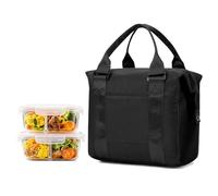 HPLQQ Insulated Lunch Bag, Leakproof Lunch Box for Women Men, Portable Tote Bag Thermal Cooler Lunch Container for Work, School, Picnic, Outdoor, BBQ,B1-Black