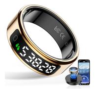 HPLSZCN Smart Rings for Men Women - Fitness Tracker Health Ring with LED Display Screen, 24/7 Health & Sleep Tracker, 5ATM Waterproof, Compatible with Android & IOS (Gold, 9)