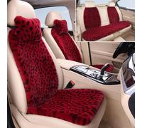 HPLWYM 9PC Plush Leopard Car Seat Cover for Women, Non-Slip Automotive Seat Covers with 2 Neck Pillows, Universal Fit for Car Truck SUV Interior Cover, Fluffy Car Seat Cushion, Red