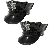 HPMAISON 2 Pieces Police Hat Outfit Accessory for Police Caps Costume Accessory Carnival Headdress Policeman Cosplay Dressing Up Police Officer Hat for Unisex Adults Halloween Hen Nights PU Leather
