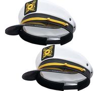 HPMAISON 2 Pieces White Navy Sailor Hat Adjustable Yacht Captain Hat Embroidered Accessories Clothing Party Adult Halloween Brotherhood Decoration Presents