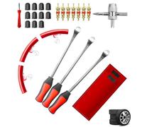 HPMAISON 27Pcs Tyre Lever Tool Spoon Set, 12-inch Tyre Spoons 30.5cm x 2.2cm (3Pcs), Tyre Changing Spoons Lever Steel Tool Kit with 3 Wheel Rim Protectors for Motorcycle Dirt Bike Bicycle Car Tyres