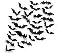 HPMAISON 72pcs Halloween 3D Bats Stickers, Black PVC Scary Bats, 4 Different Sizes 3D Scary Bat Wall Bat Decal for Windows Wall Home Door, Outdoor Indoor DIY Halloween Party Decorations
