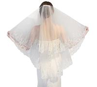 HPMAISON Bridal Wedding Veil 2 Tier White Ivory Shining Sequins Lace Tulle with Metal Comb Elbow Length 60 cm & 90 cm for Bachelorette Hen Party Veils Bridal Dress Up Costume Wedding Accessories