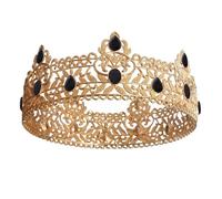 HPMAISON Gold Full Round Tiara Royal King Crown for Men Black Rhinestone Kings Crown for Adult Birthday Groom Wedding Carnival Fancy Dress Costume Party Hat for Halloween Hair Accessories