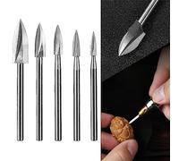 HPMAISON HSS Wood Carving Bits Compatible with Dremel Rotary Tools, 5Pcs Woodworking Drill Bits with 1/8" (3mm) Shank for DIY Grinding Engraving Carving Drilling, Micro Sculpture