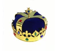 HPMAISON King Crown Hat Headwear Halloween Carnival Headdress Fancy Dress Cosplay Costume Accessories Queen Tiara Royal Prince Blue with Rhinestone
