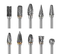HPMAISON Tungsten Carbide Double Cut Rotary Burrs Set, 10Pcs 1/8" Shank Burrs Compatible with Dremel Rotary Tool for Grinder Drill, DIY WoodWorking Carving, Steel Metal Polishing, Engraving, Drilling