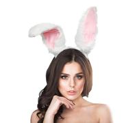 HPMAISON White Bunny Ears Headband, Fluffy Easter Rabbit Costume Accessory, One Size, Satin and Alloy Material, for Women and Adult Festival Wear