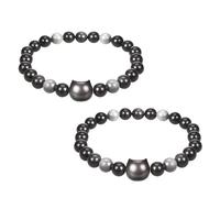 Hpmjz 2 Pcs Cat Black Obsidian Women Bracelets Wealth Prosperity Abundance Stone Bead Bracelet Money Wealth Mood Beaded Bracelets Entrepreneur Business Luck Stretch Bracelet for Cat Lover Attraction