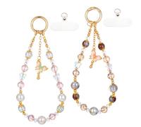 Hpmjz 2Pcs Phone Beaded Charms Strap Pink Cute Aesthetic Love Phone Chain Key Chain Crystal Bracelet Wrist Lanyard Luxury Bling Diamond Glitter Beaded Case Accessories for Camera Wallet