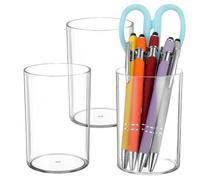 Hpmjz 3 Pack Acrylic Pencil Holder Clear Makeup Bush Holders Round Shape Desktop Pen Cup Holder Countertop Stationery Organizer for Office Desk Accessory Home Supplies