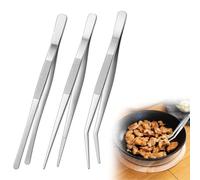 Hpmjz 3Pcs 8-Inch Kitchen Cooking Tweezers Stainless Steel Tweezer Precision Tongs Offset Tip Kitchens Fine Tweezer Tongs Professional Kitchen Long Tweezers for Cooking Repairing Sea Food and BBQ