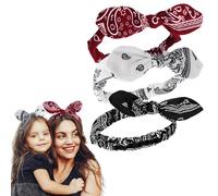 Hpmjz 3Pcs Paisley Headbands Boho Bow Bandana Knot Headwrap for Women Wide Knotted BowKnot Retro Knot Print Hair Wrap Paisley Print Headband Adjustable Elastic Rabbit Ear Headwrap for Women and Girls