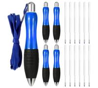 Hpmjz 4 PCS Big Fat Pens Aids Writing Large Wide Grip Pen Heavy Weighted Pen with Lanyard for Low Grip Strength Blue (4 Pens + 12 Blue Refills)