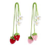 Hpmjz 4 pcs Crochet Strawberry Car Hanging Ornaments Pink Knitted Car Interior Decorations Cute Rearview Mirror Hanging Accessories Aesthetic Rear View Mirror Decor for Women Girls Pendant Charms