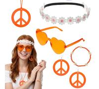 Hpmjz 6Pcs Hippie Costume Accessories Set, Boho Peace Sign Daisy Flower Heart Hippie Sunglasses and Peace Sign Necklaces and Earrings 60s 70s Party Favors Decorations for Groovy Party Girls Women