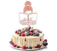 Hpmjz Reading Happy Birthday Cake Toppers Girl Birthday Party Decorations Gold Glitter Cupcake Toppers Anniversary Decoration Supplies for Christmas Desserts Ice Cream Fruits Cookies
