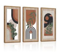 HPNIUB 3 PCS Boho Wall Decor, Minimalist Mid Century Sun Geometric Line Hanging Wood Sign for Living Room, 8x16Inch Modern Botanical Leaf Wooden Plaque for Apartment Bedroom Office Decoration