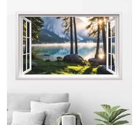 HPNIUB 3D Beach Wall Stickers,3D Sea View Wall Art for Living Room,Landscape Broken Wall Sticker,Beach Coconut Tree Wall Decal,Sea Scenery Wall Mural Sticker for Bedroom Bathroom Decor (Window5)
