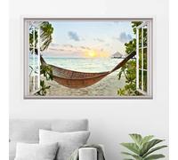 HPNIUB 3D Beach Wall Stickers,3D Sea View Wall Art for Living Room,Landscape Broken Wall Sticker,Beach Coconut Tree Wall Decal,Sea Scenery Wall Mural Sticker for Bedroom Bathroom Decor (Window2)