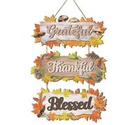 HPNIUB 3D Fall Front Door Sign, Thanksgiving Thankful Grateful Blessed Quote Decorations for Home(25x11.5cm), Rustic Autumn Maple leaf Hanging Sign Wall Art for Farmhouse Indoor Outdoor Garden