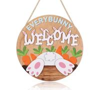 HPNIUB 3D Vintage Easter Bunny Welcome Wood Sign 11”x11”Rustic Happy Easter Decorations Home Bunny Rabbit Peeps Wooden Door Hanger Decorative for Spring Holiday Farmhouse
