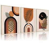 HPNIUB 3PCS Boho Framed Canvas Wall Art Neutral Abstract Geometric Prints Black Beige Orange Minimalist Art for Bedroom Modern Sun Moon Painting for Living Room 30x40CM