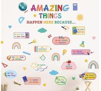 HPNIUB Amazing Things Happen Here Wall Decals, Inspirational Positive Quotes Wall Stickers,Colorful Learning Tool Pattern Peel and Stick for Nursery Kids Room Classroom