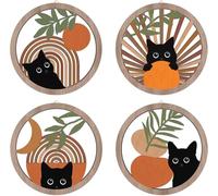 HPNIUB Boho Cat Round Wall Art Set Black Feline Rainbow Hoop Decor