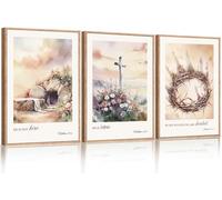 HPNIUB Christian Cross Framed Canvas Wall Art, Jesus Empty Tomb Decor, He Is Risen Christian Religious Bible Painting, Jesus Crucifixion Risen Easter Print for Living Room, Bedroom, Church 30X40CM