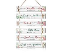 HPNIUB Christian Wall Art, Inspirational Bible Verse Wooden Hanging Plaque, Scripture Wood Sign for office, Meditation Motivational Floral Hanging Wooden Sign for Home Living Room Wall Decor