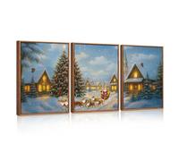 HPNIUB Christmas Eve Santa Reindeer Framed Canvas Wall Art Set Sleigh Deer Winter Snow Forest Tree Wall Decor Wonderland Art Print Christmas Decorations for Living Room,Bedroom,Party 30x40cm