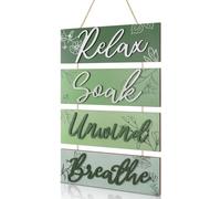 HPNIUB Farmhouse Bathroom Decor, Bathroom Sign Relax Soak Unwind Breathe Wood Hanging Plaque, Rustic Home Decoration for Spa Bathroom Laundry 30 * 10cm X 4Pcs (Green)