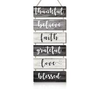 HPNIUB Farmhouse Blessed Family Signs Wall Decor, Thankful Grateful Faith Quote Rustic Wooden Plaque, Inspirational Wood Sign Kitchen Wall Art for Living Room Front Door Porch