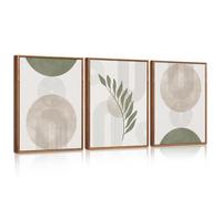 HPNIUB Framed Boho Abstract Wall Art Set Green Leaves and Moon Phase Wall Decor Mid Century Modern Minimalist Geometric Artwork for Living Room Bedroom Neutral Rustic Canvas Prints 30×40cm
