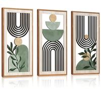 HPNIUB Green Boho Botanical Wooden Wall Decor Sage Green Mid-Century Modern Geometric Line Minimalism Boho Plants Hanging Ornaments Nature Inspired Home Art for Living Room Bedroom