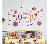 HPNIUB Happy Diwali Lets Get Lit Wall Stickers Diyas Festival Light Decor