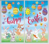 HPNIUB Happy Easter Bunny Window Decoration,Easter Egg Window Clings,Bunny Carrot Egg Flower Wall Sticker,Cartoon Happy Easter Window Decor for Easter Nursery Decor Egg Hunt Games Party Supplies