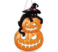 HPNIUB Helloween Black Cat Sign Decor Halloween Wood Sign Decor,Cute Halloween Front Door Hanging Decor 24 * 39cm Cat Pumpkin Plaque for Indoor Outdoor Haunted Party Supplies