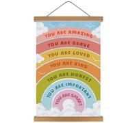 HPNIUB Inspirational Quote Hanging Art Positive Affirmations Wall Decor for Kids Poster Hanger Frame, Rainbow Girly Poster,Motivation Banner Decor for Classroom Nursery Playroom